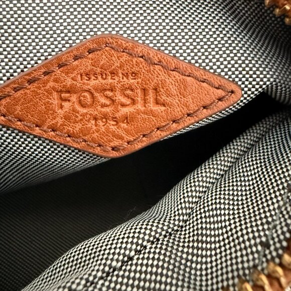 FOSSIL Tan W/ Blue Stripes HANNAH HOBO Canvas & Leather Shoulder Bag - Picture 6 of 16